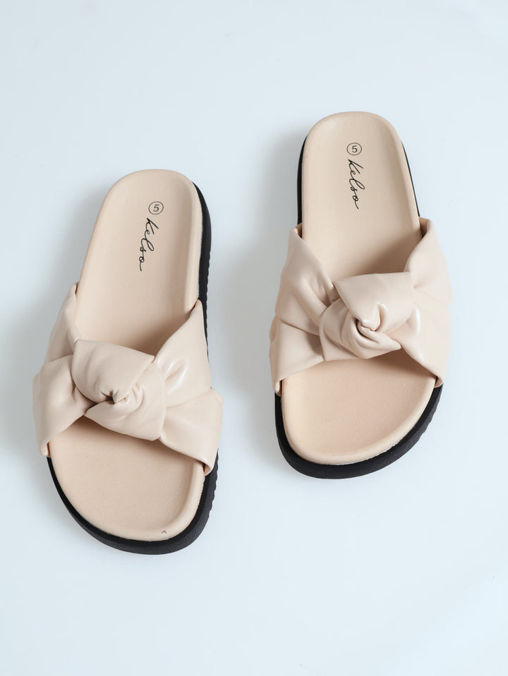 Knotted Band Flatform Mule Sandal - Oatmeal