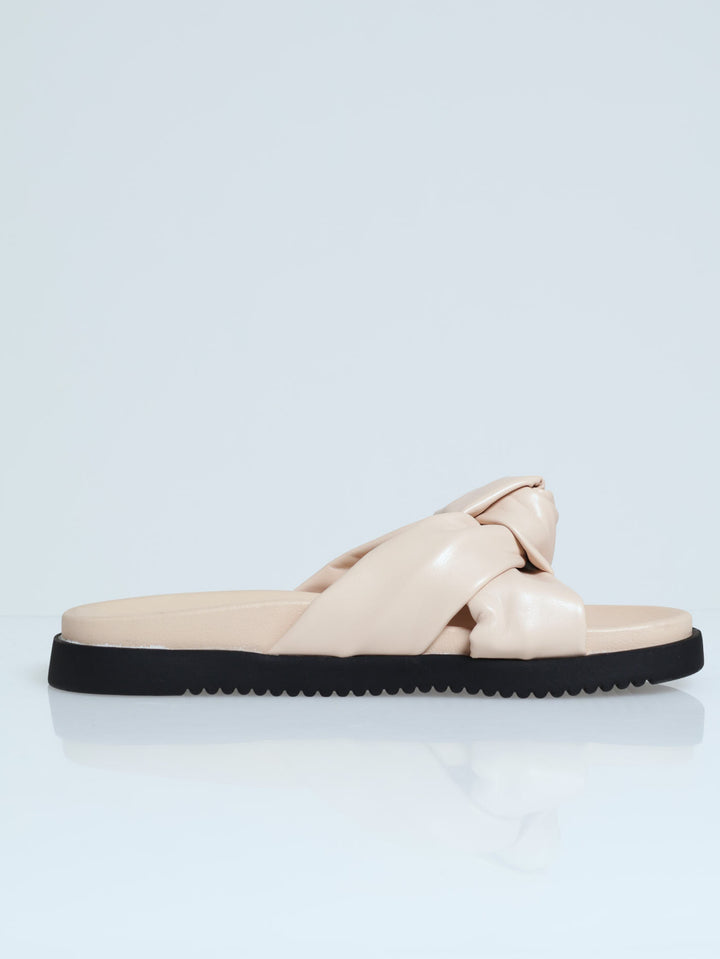 Knotted Band Flatform Mule Sandal - Oatmeal