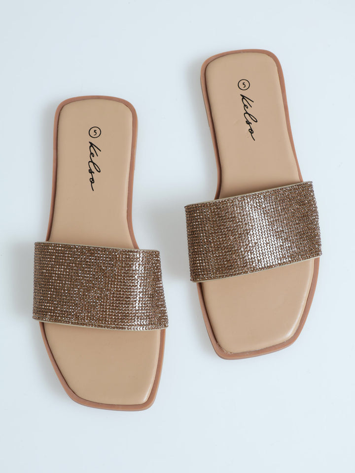 Single Band Diamante Mule Sandal - Gold