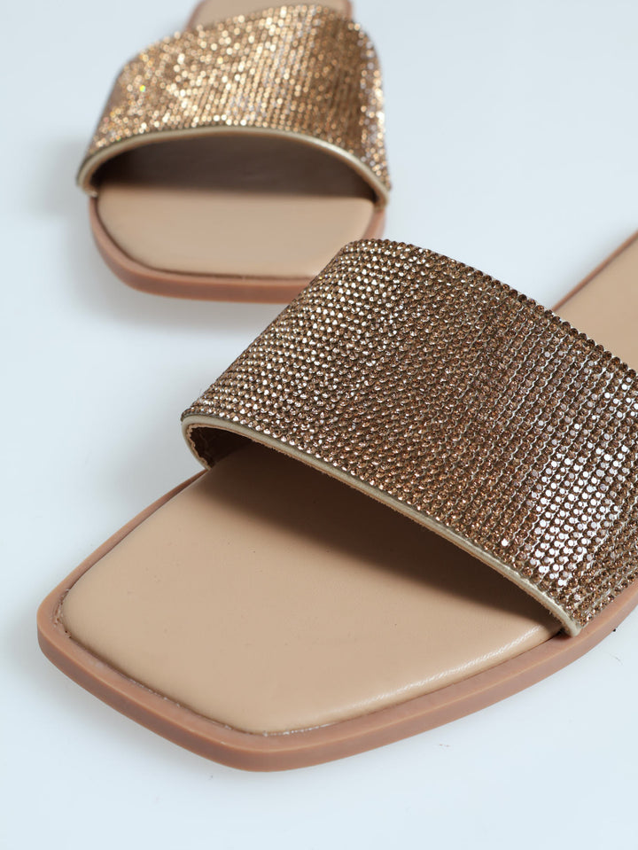 Single Band Diamante Mule Sandal - Gold