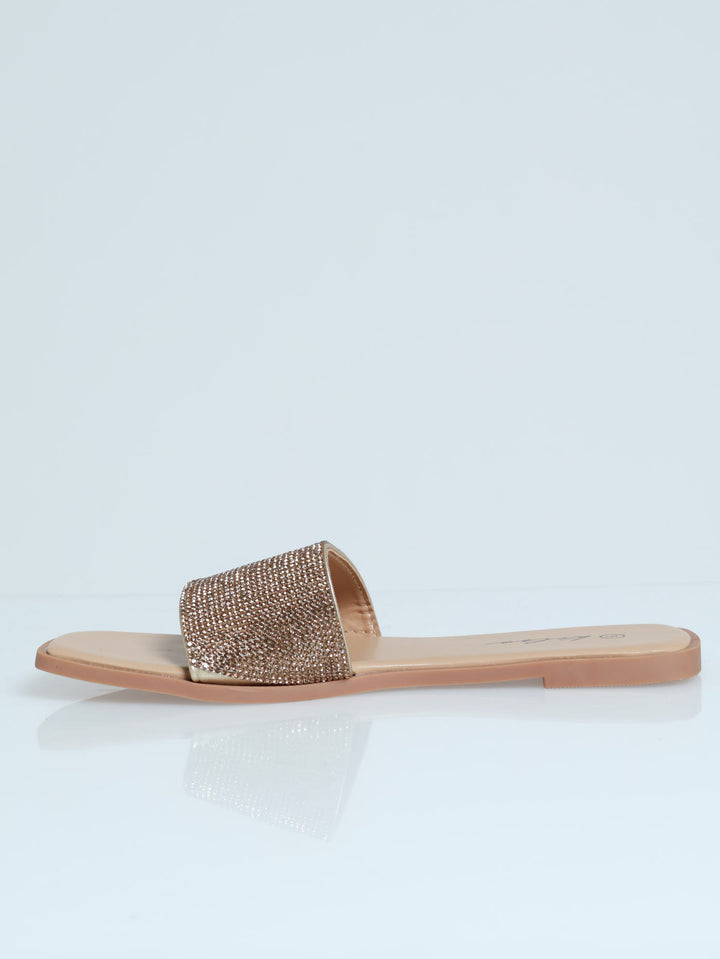 Single Band Diamante Mule Sandal - Gold