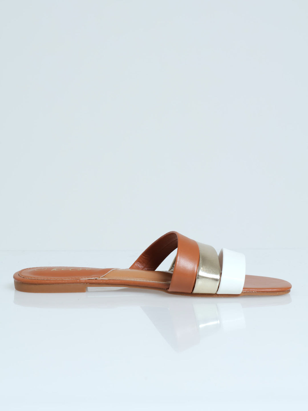 Diagonal Triple Strap Mule - Sandal - Tan