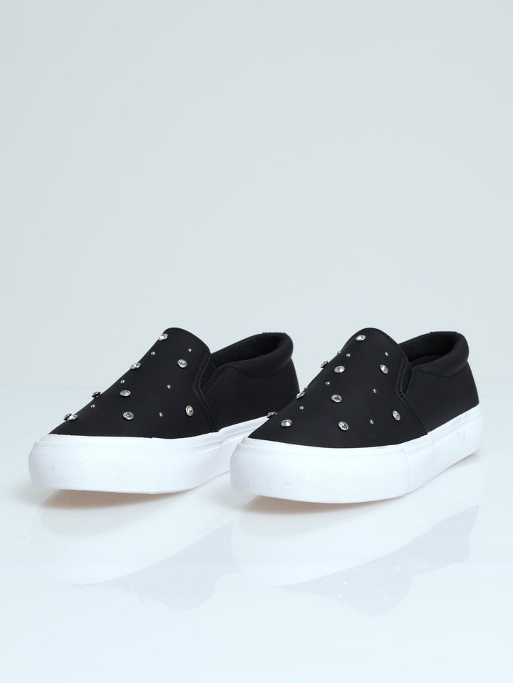 Diamante & Stud Trim Slip On Sneaker - Black