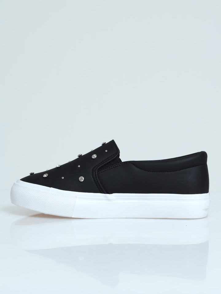 Diamante & Stud Trim Slip On Sneaker - Black