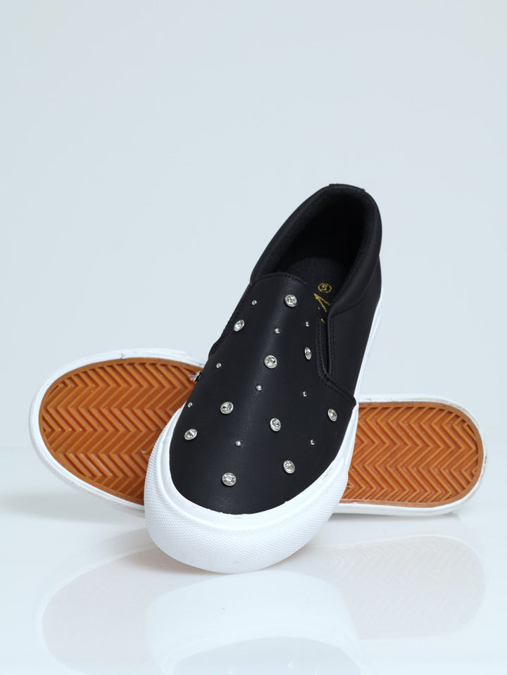 Diamante & Stud Trim Slip On Sneaker - Black