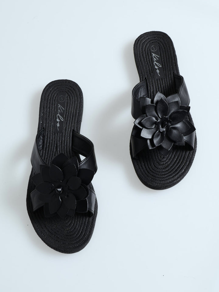 Crosstrap With Flower Mule Sandal - Black