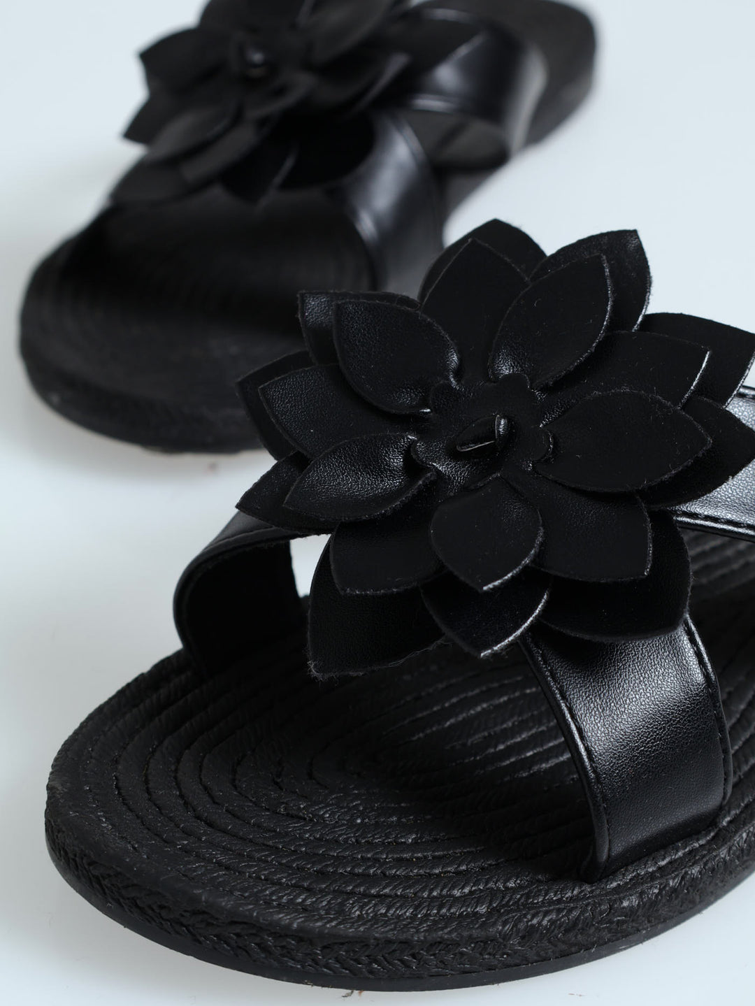 Crosstrap With Flower Mule Sandal - Black