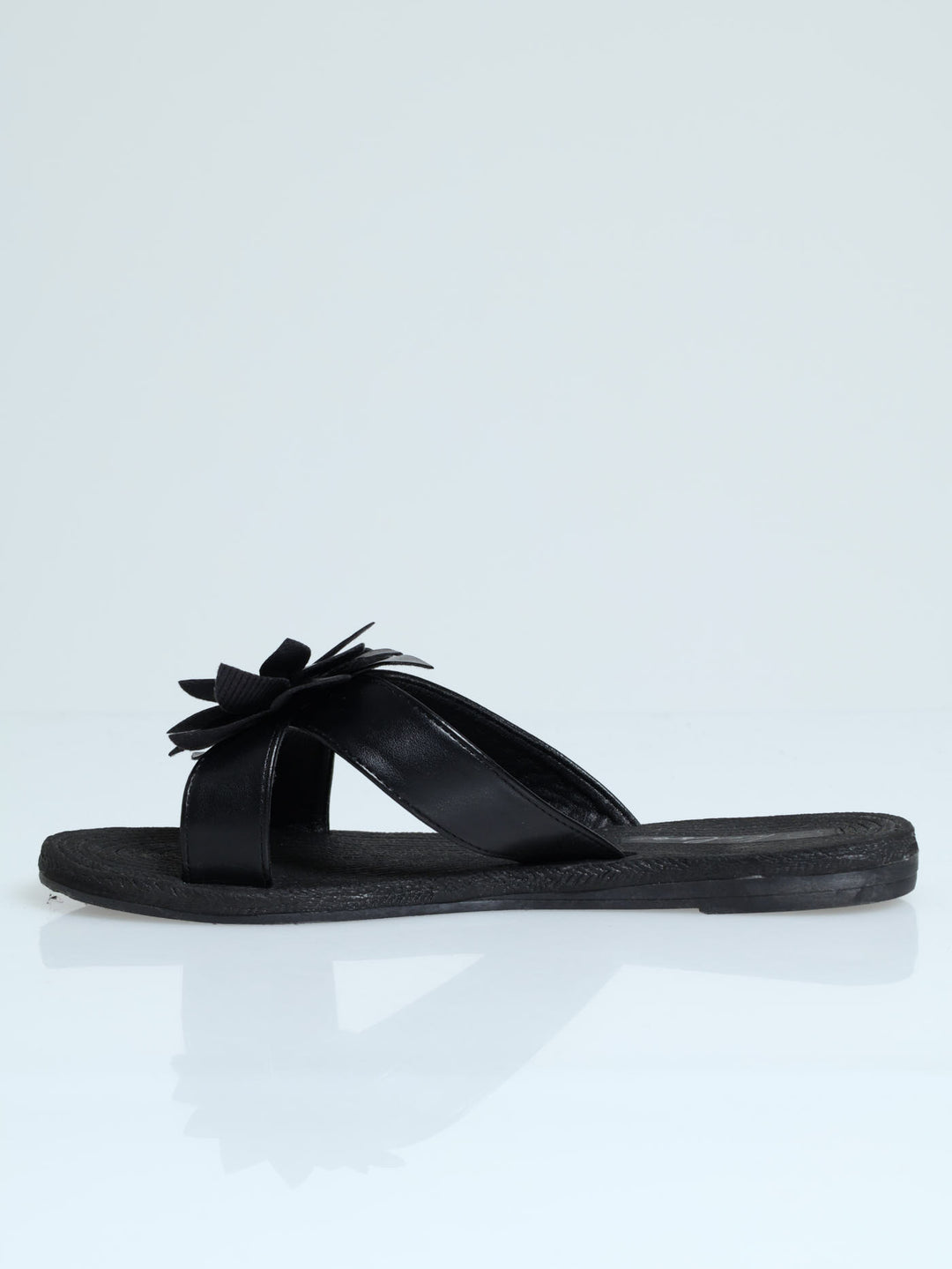 Crosstrap With Flower Mule Sandal - Black