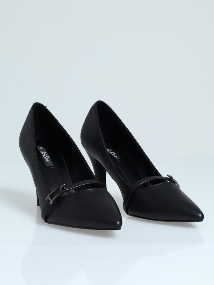 Strap Buckle Court Heel - Black