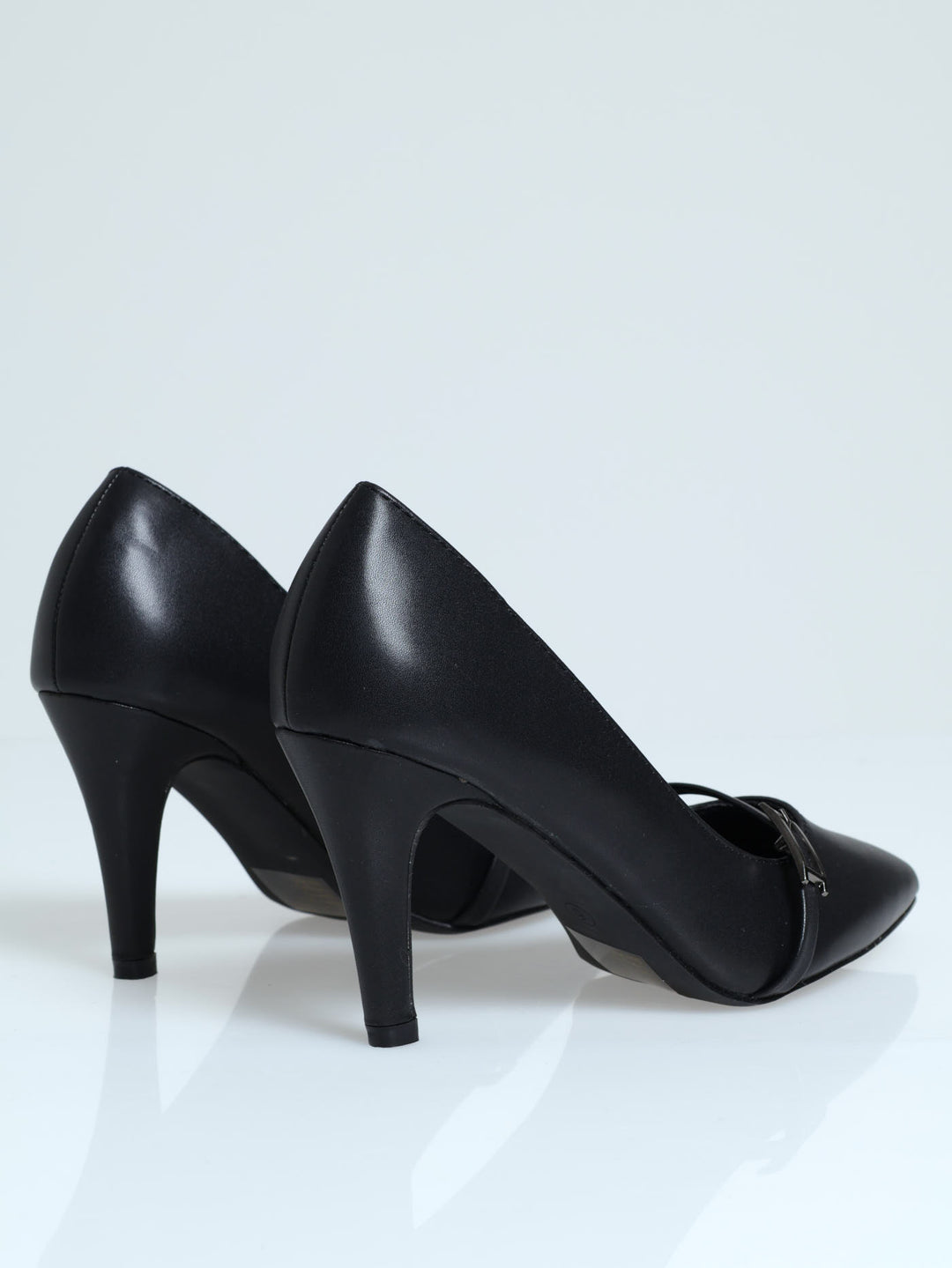 Strap Buckle Court Heel - Black