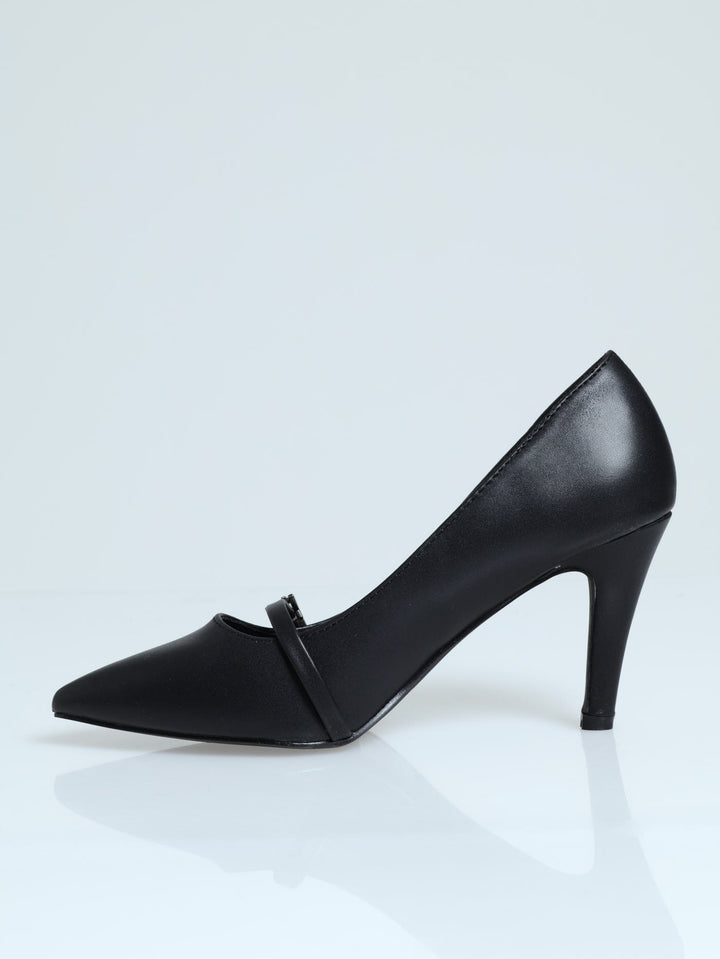 Strap Buckle Court Heel - Black