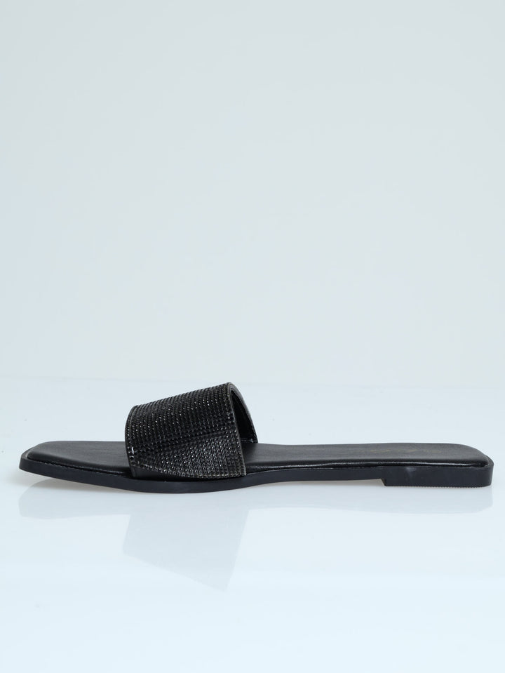 Single Band Diamante Mule Sandal - Black