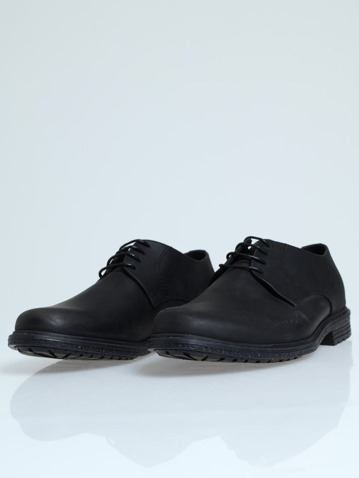 Smart Casual Lace Up Leather Derby Shoe - Black