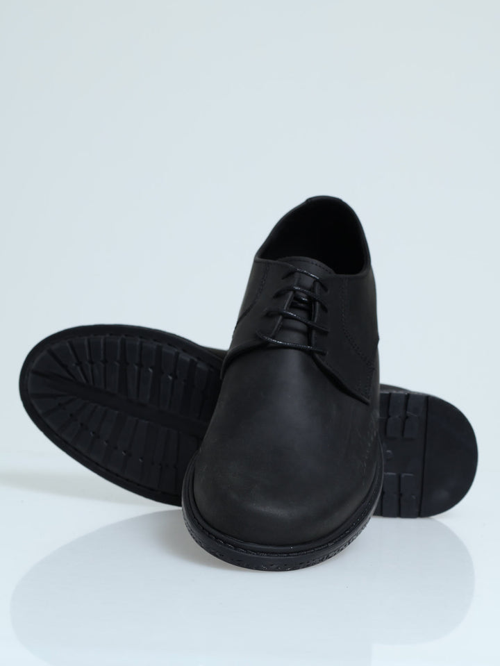 Smart Casual Lace Up Leather Derby Shoe - Black