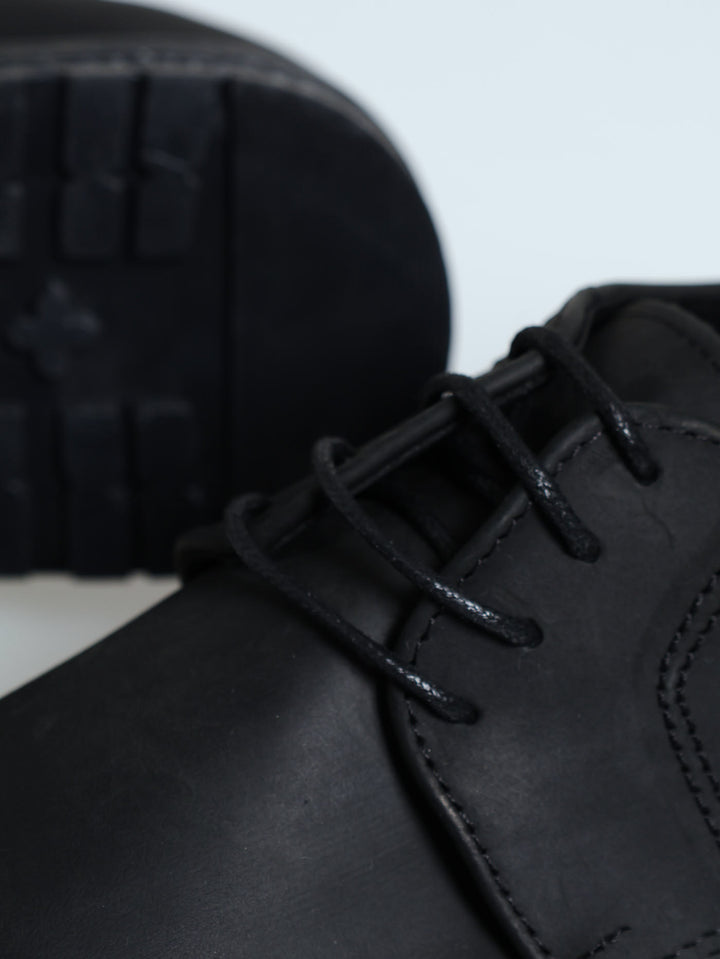 Smart Casual Lace Up Leather Derby Shoe - Black