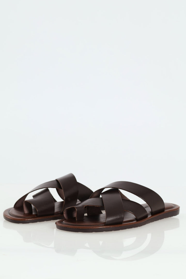 Leather Toe Piece Sandal - Chocolate