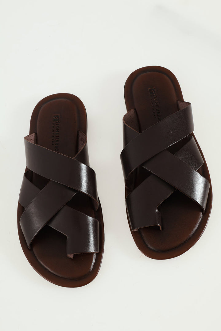 Leather Toe Piece Sandal - Chocolate