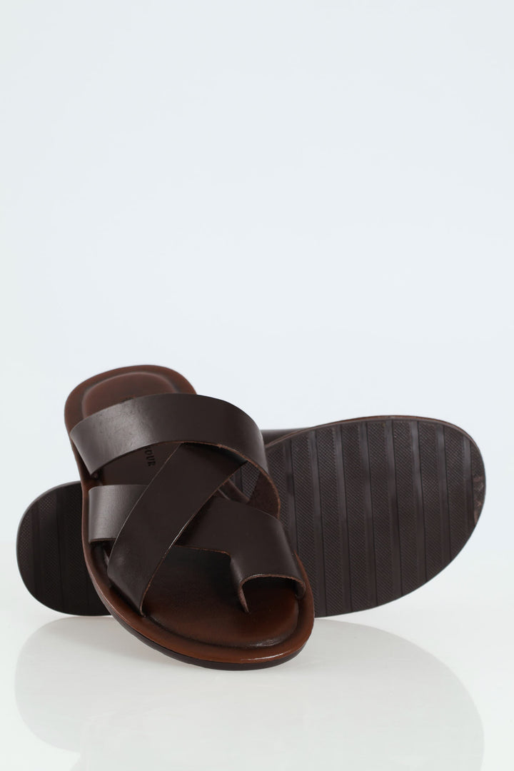 Leather Toe Piece Sandal - Chocolate