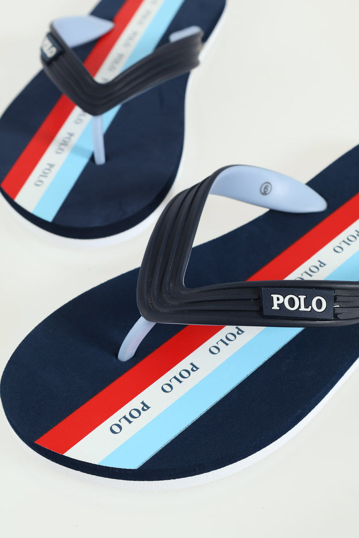 Colour Block Stripe Flip Flop Thong Sandal - Navy/Blue