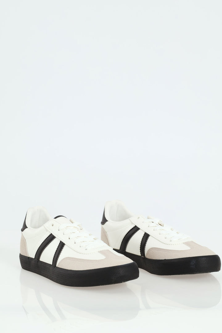 Suede Toe Insert Low Cut Sneaker - White