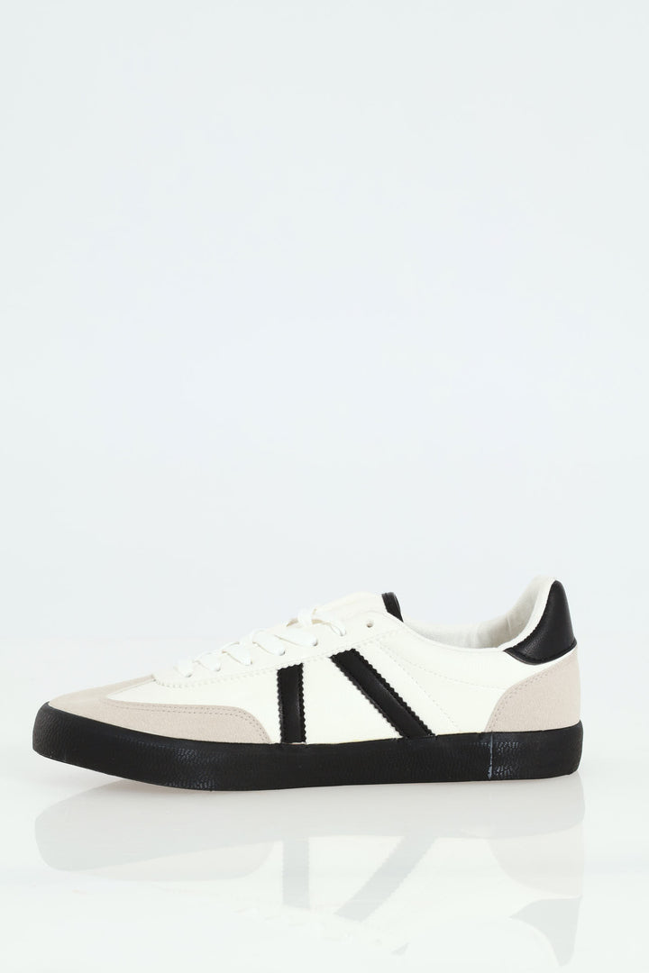 Suede Toe Insert Low Cut Sneaker - White