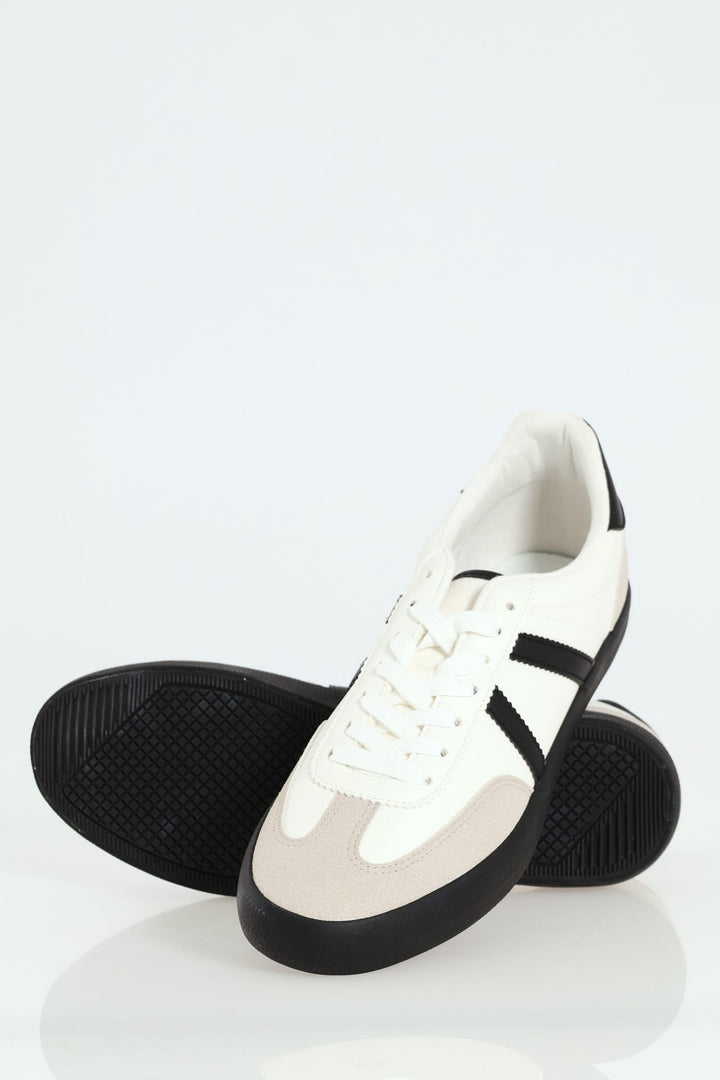 Suede Toe Insert Low Cut Sneaker - White