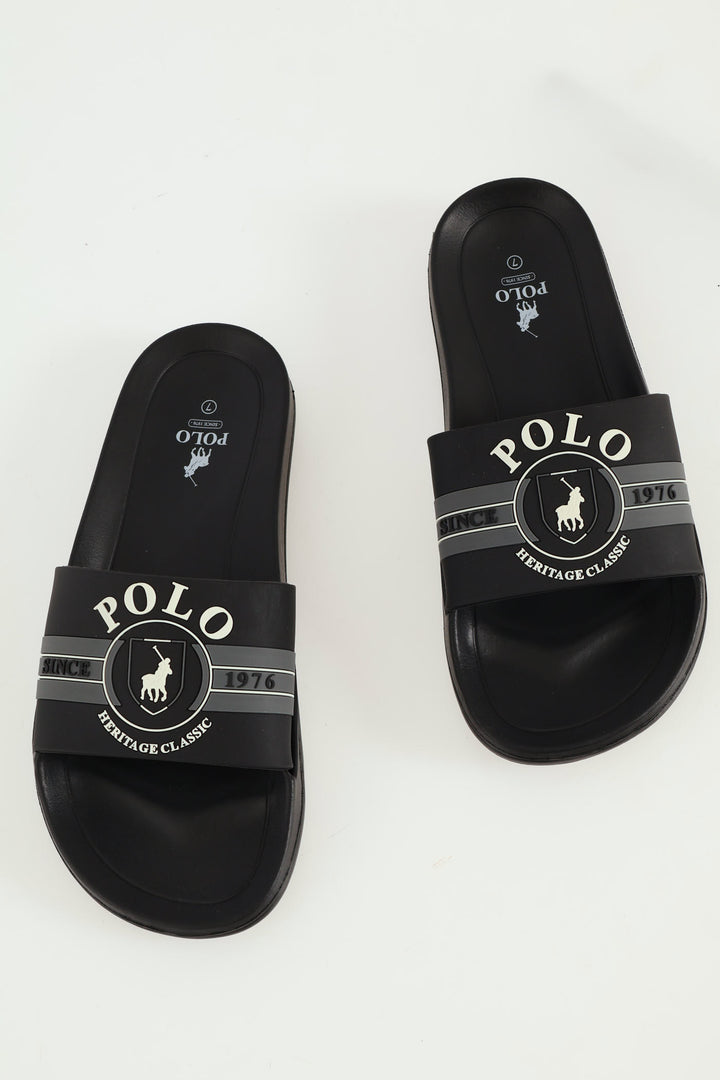 Rubber Crest Open Toe Pool Slide - Black