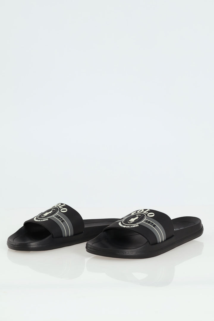 Rubber Crest Open Toe Pool Slide - Black