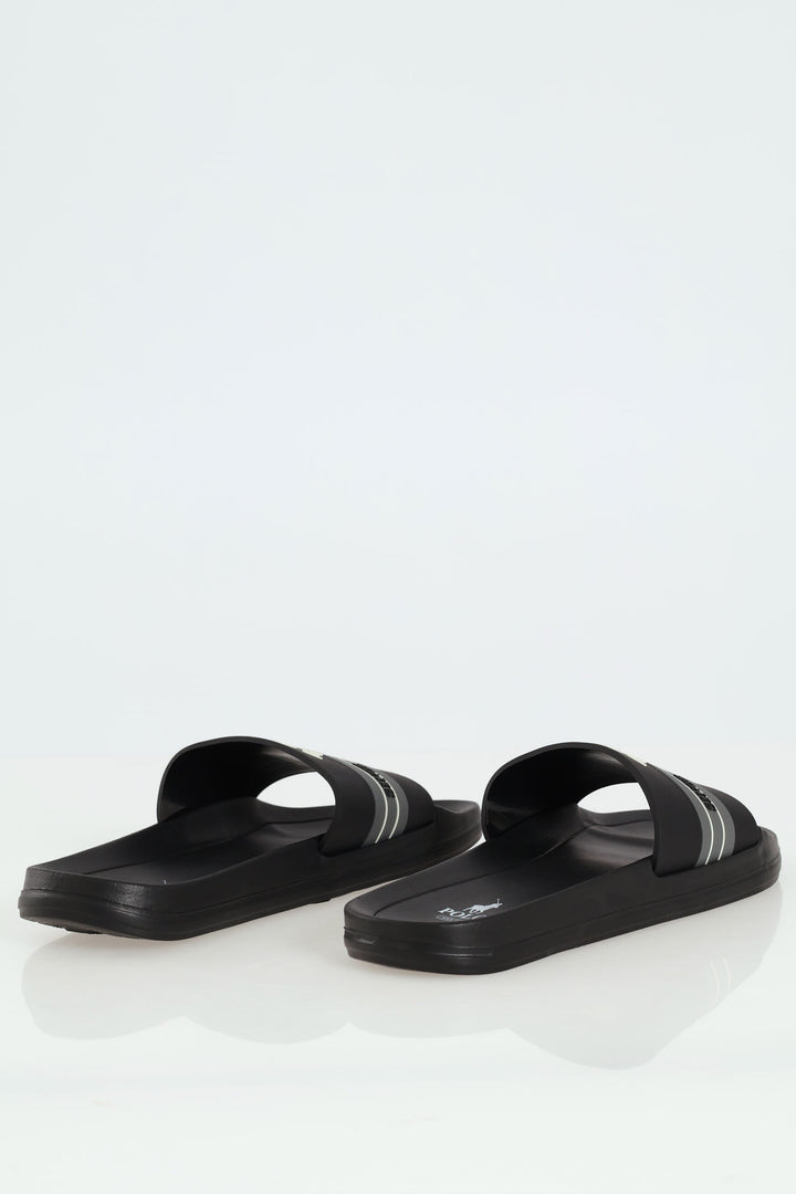 Rubber Crest Open Toe Pool Slide - Black