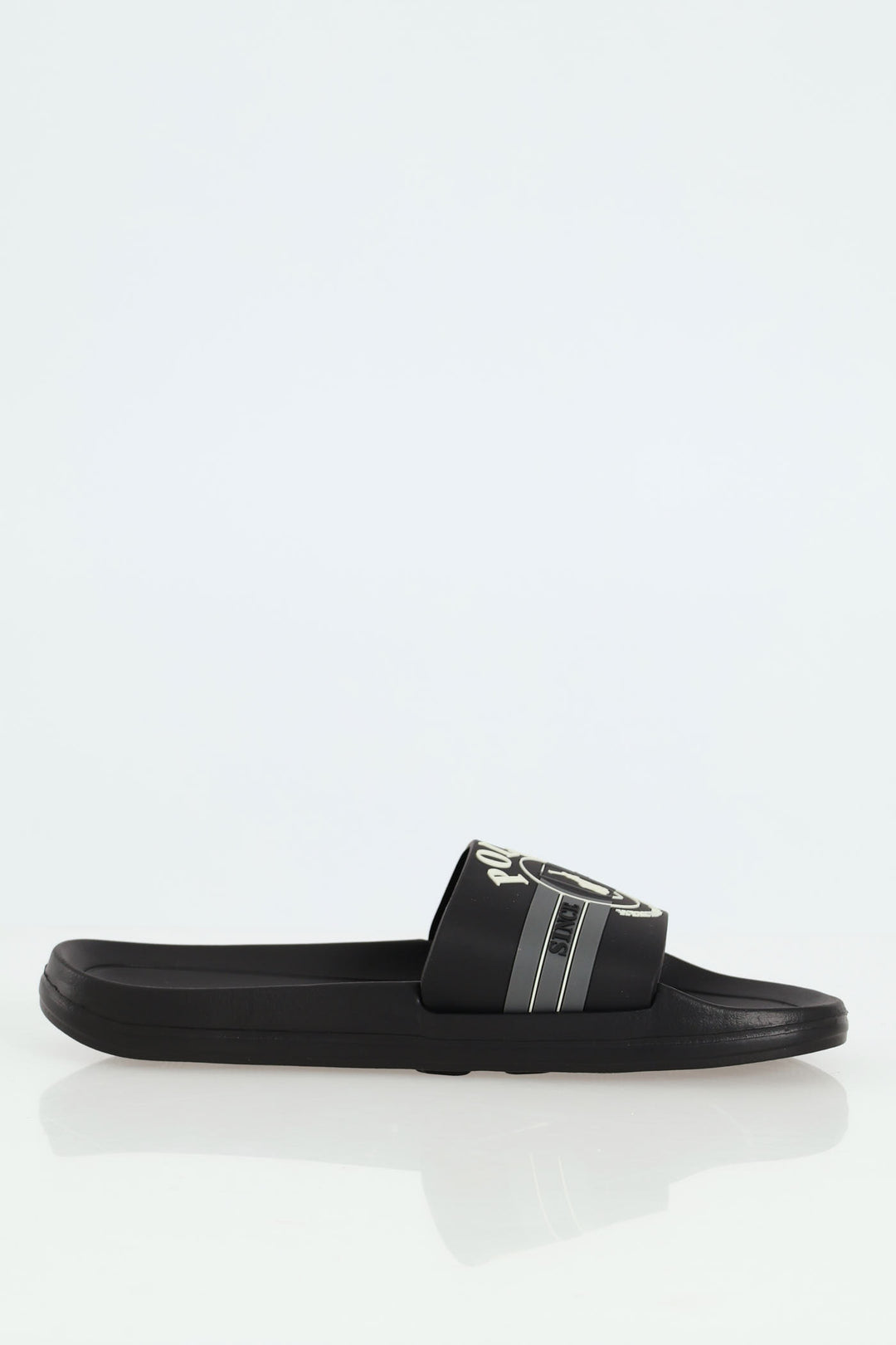 Rubber Crest Open Toe Pool Slide - Black