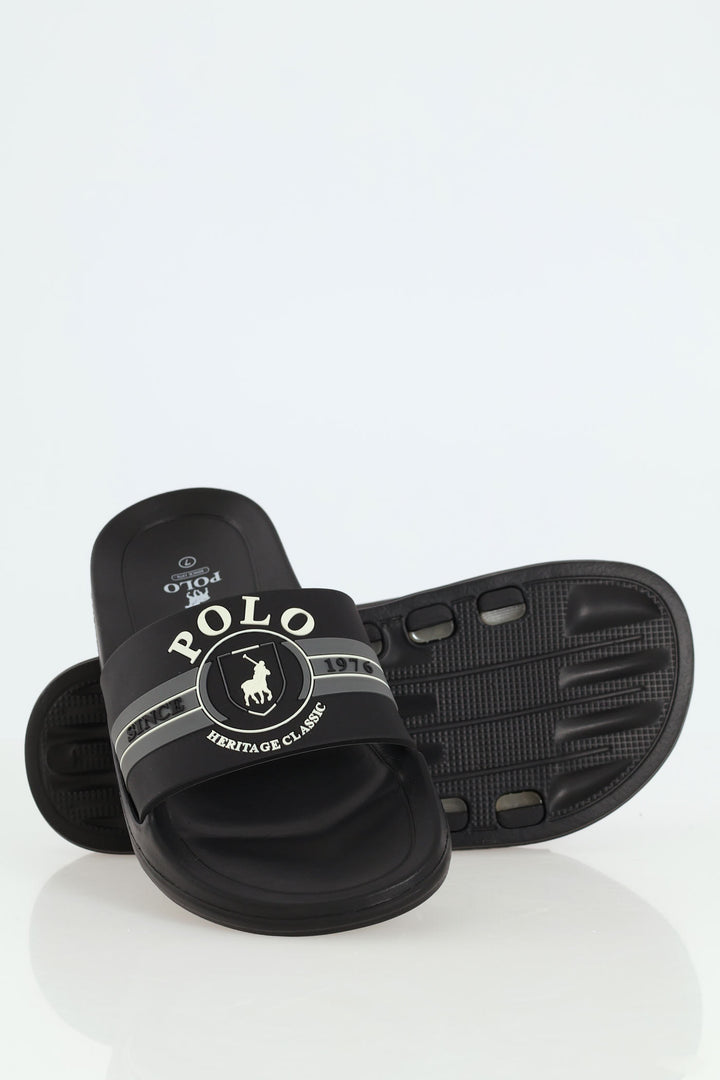 Rubber Crest Open Toe Pool Slide - Black