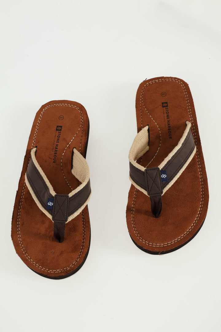 2 Tone Upper Wide Vamp Sandal - Chocolate