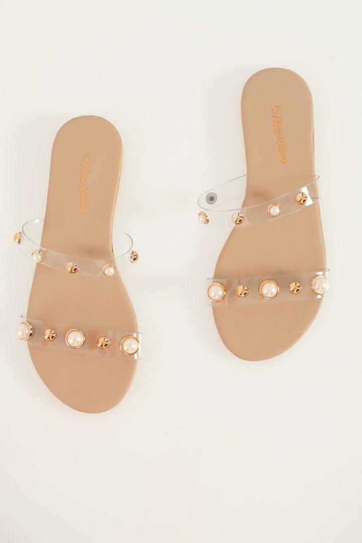 Girls Pearl Trim Sandal - Clear