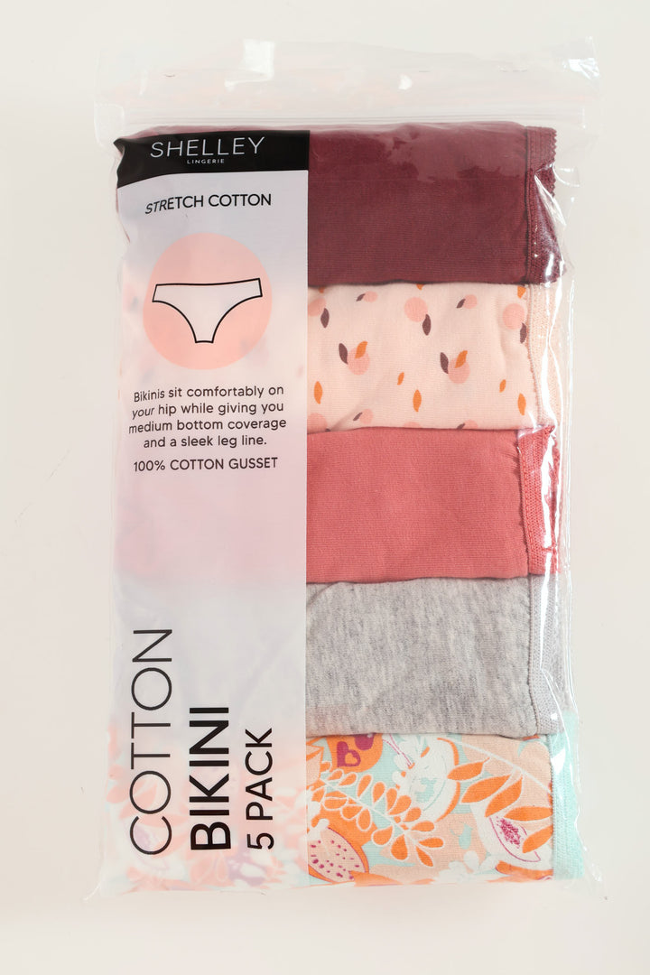 5 Pack Stretch Cotton Bikini Panties - Fruit/Grey Melange/Dark Orange