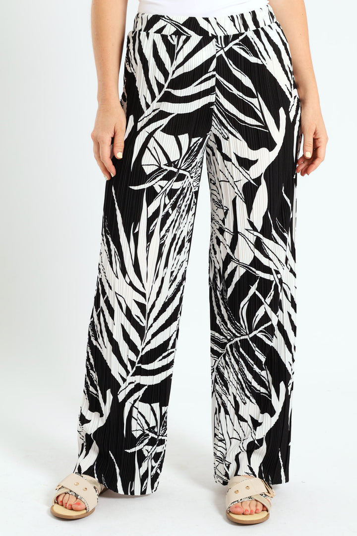 Wide Leg Plisse Pant - Black/White