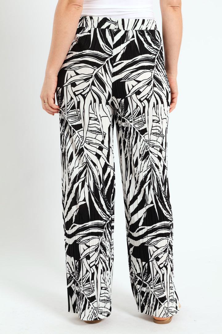 Wide Leg Plisse Pant - Black/White