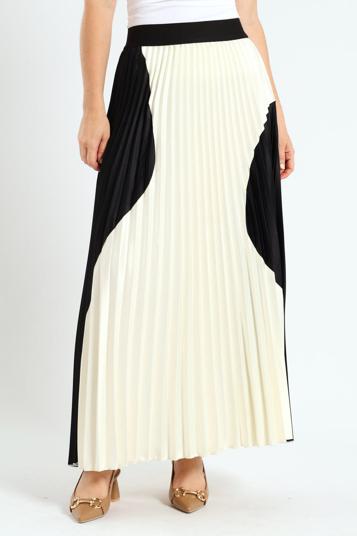 Colourblock Pleated Maxi Skirt - Black/White