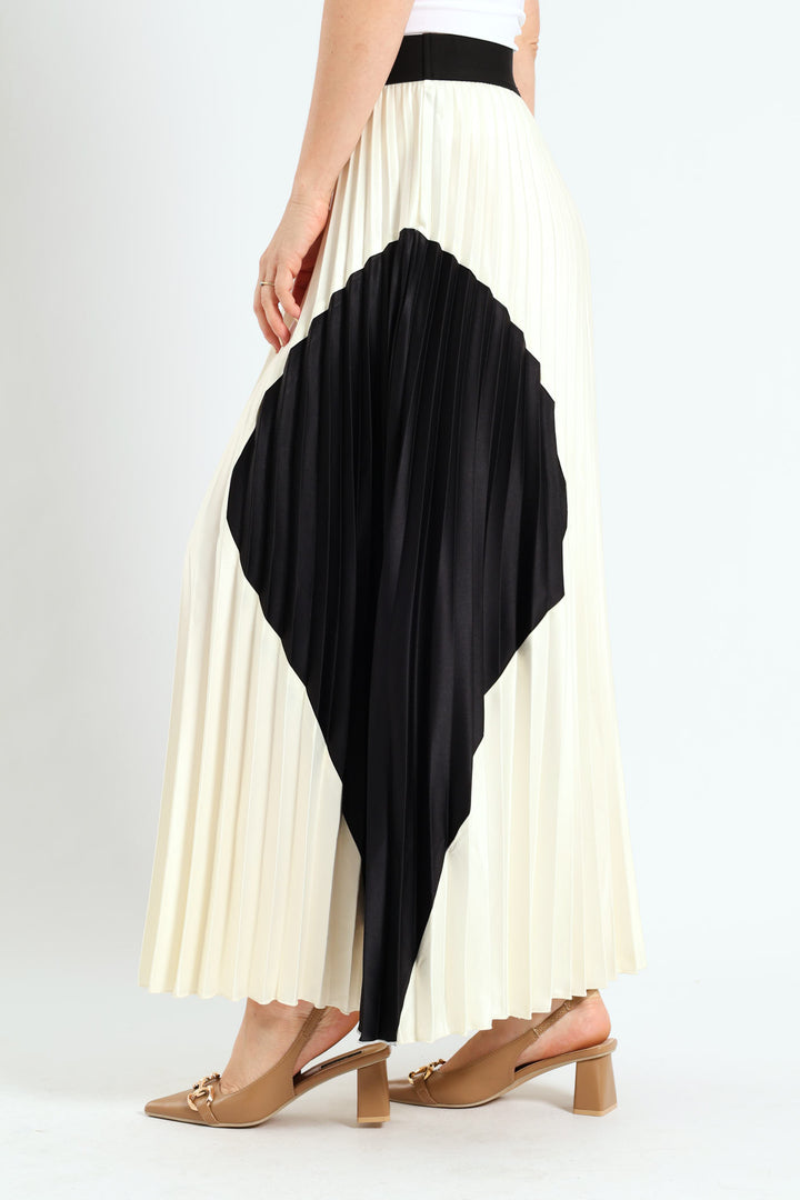 Colourblock Pleated Maxi Skirt - Black/White