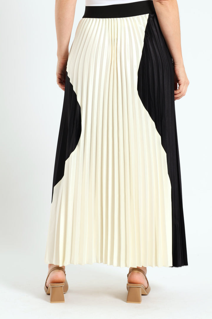 Colourblock Pleated Maxi Skirt - Black/White