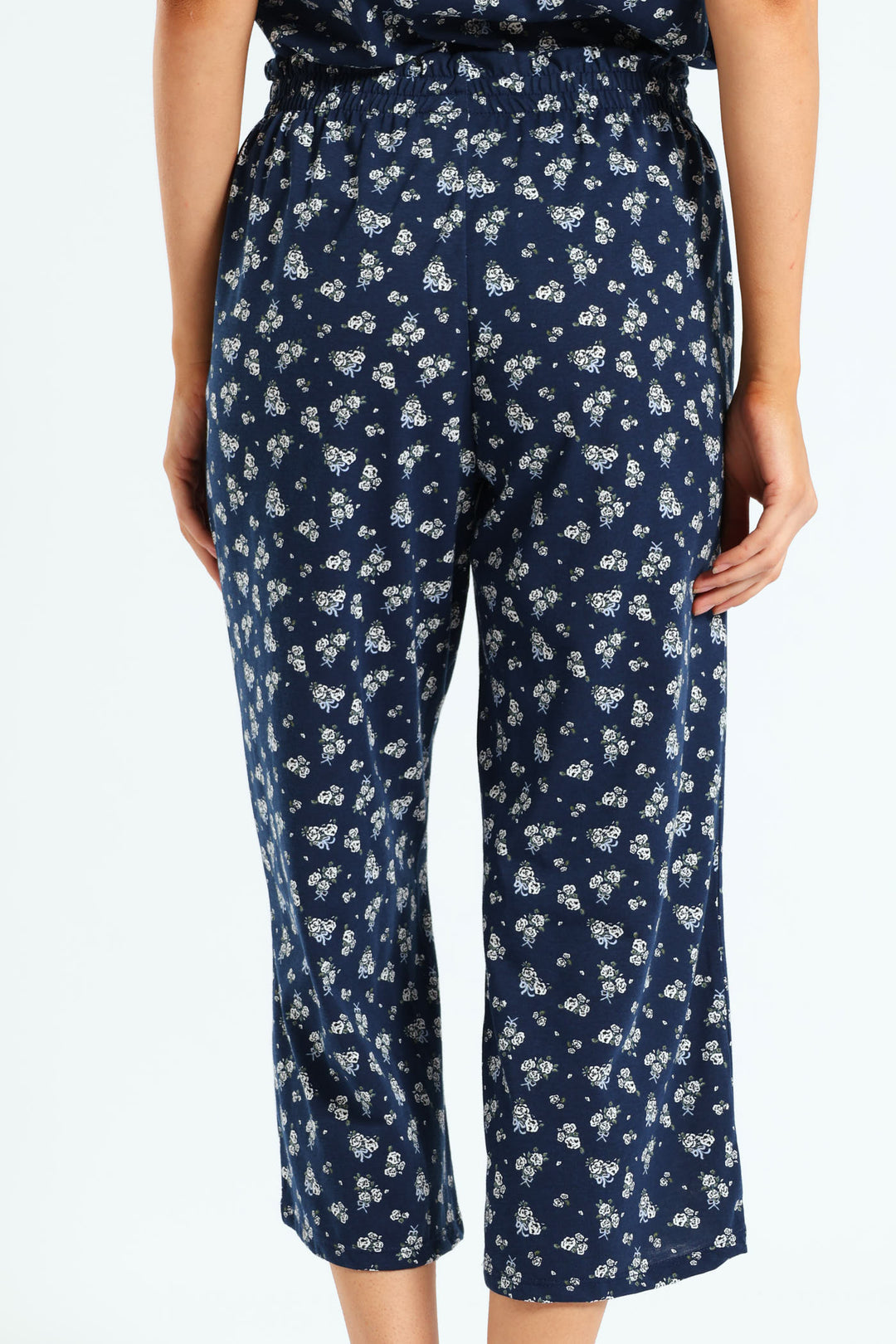 Capri White Roses Pj Pants - Navy