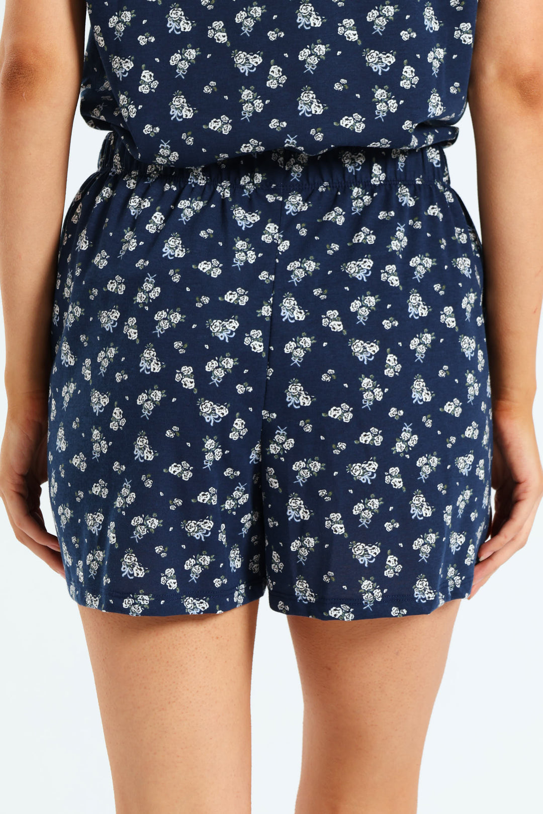 White Roses Pj Knit Short - Navy