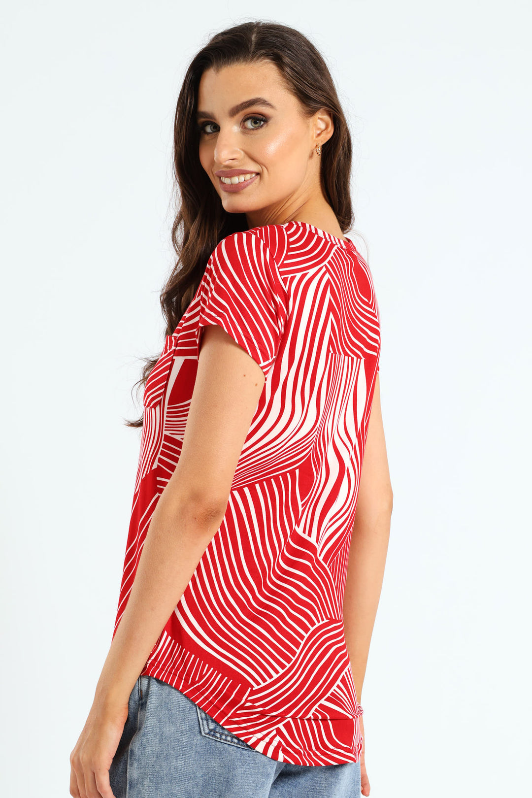 Abstract Swirl Print Pocket Tee - White/Red