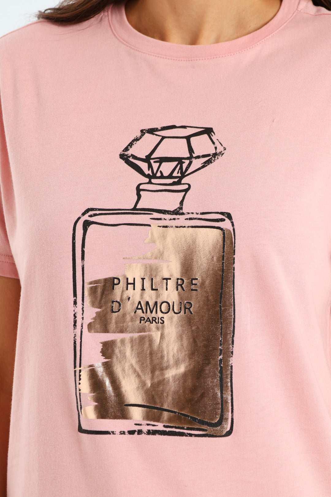 Perfume Bottle Foil Tee - Dusty Pink