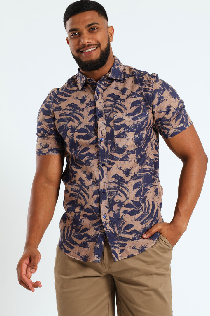 Floral Short Sleeve Shirt - Stone/Blue