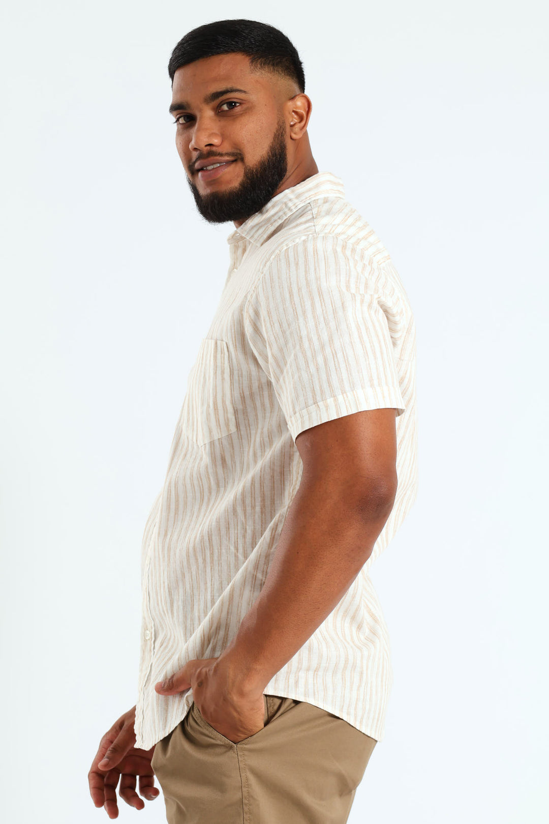 Short Sleeve Stripe Shirt - Light Stone