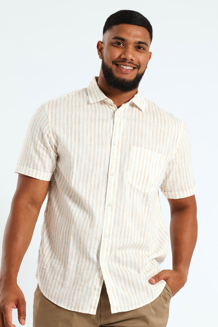 Short Sleeve Stripe Shirt - Light Stone