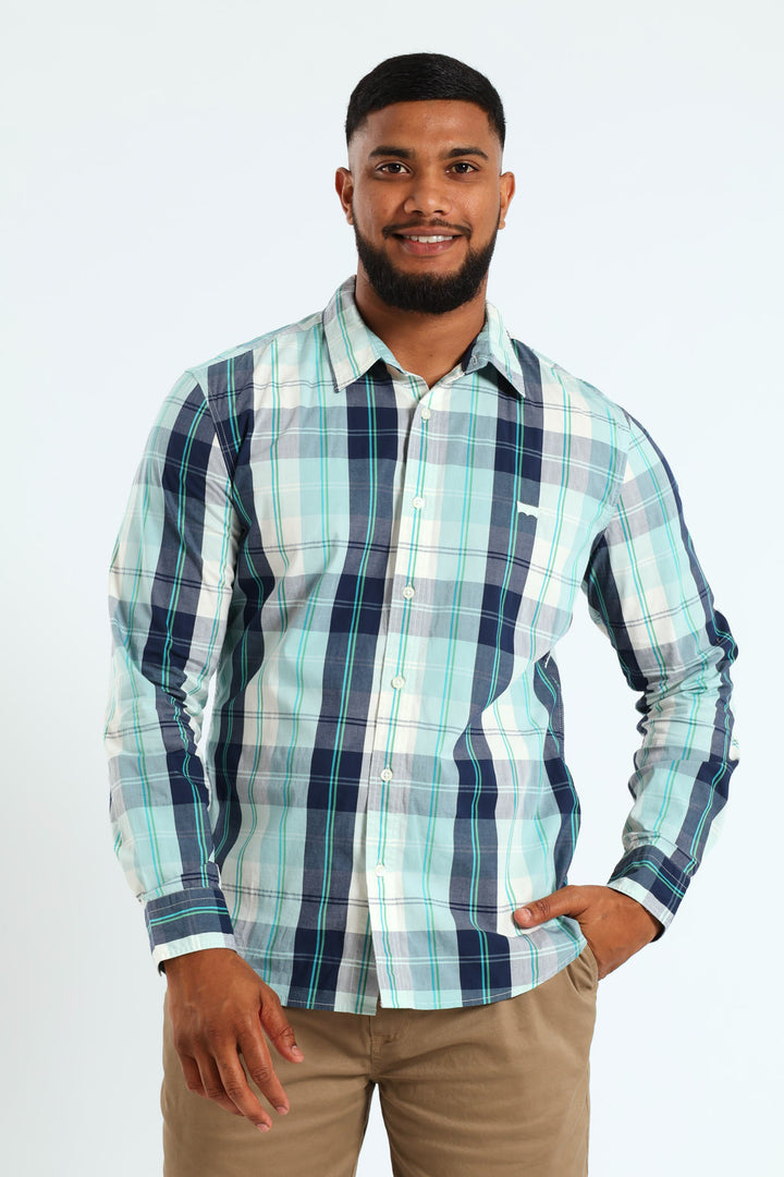 Battery Slim Fit Plaid Shirt - Dark Blue