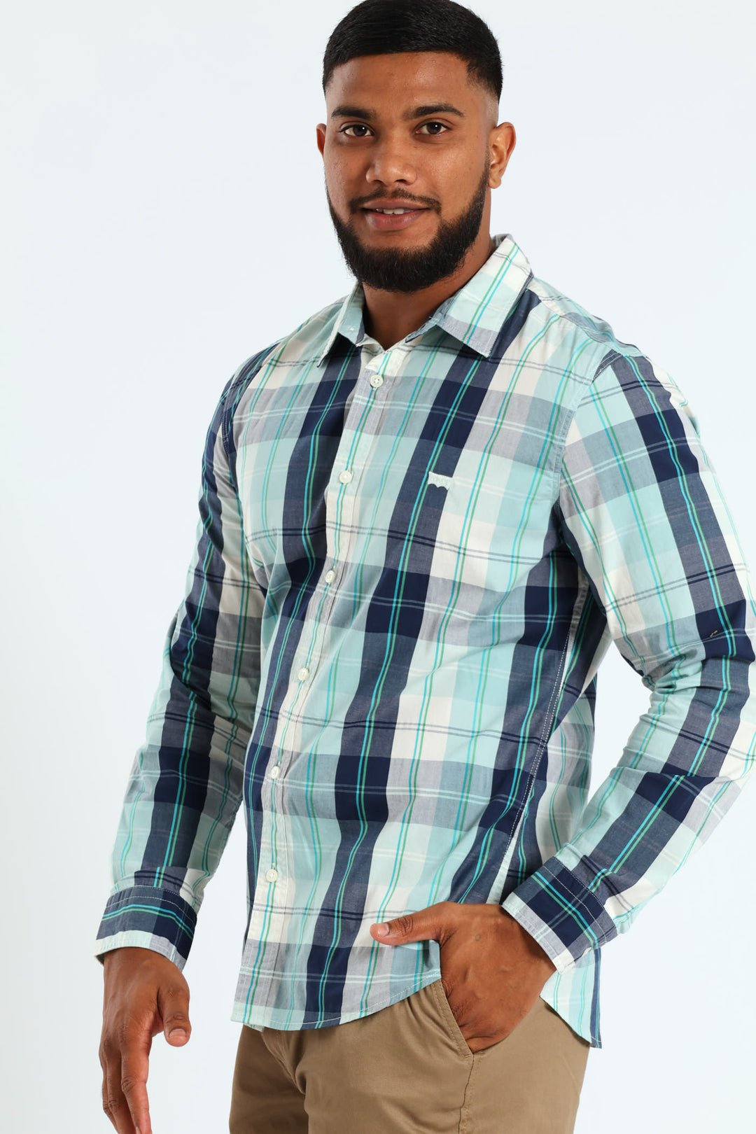 Battery Slim Fit Plaid Shirt - Dark Blue