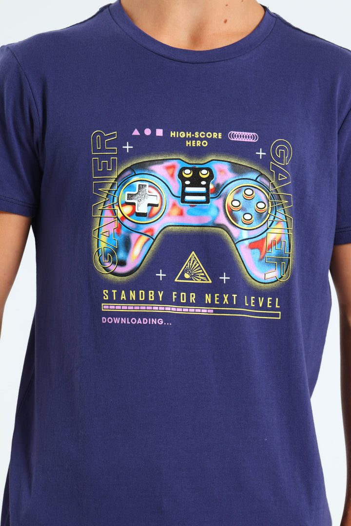 Boys Gamer Print Tee - Navy