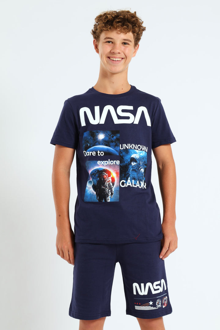 Boys Nasa Printed Tee - Navy